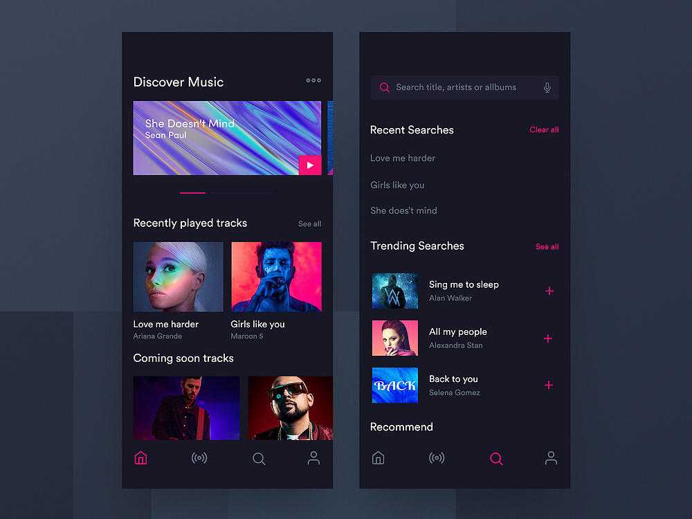 Music Application Dark Design by Urmi Islam for Orizon: UI/UX Design ...