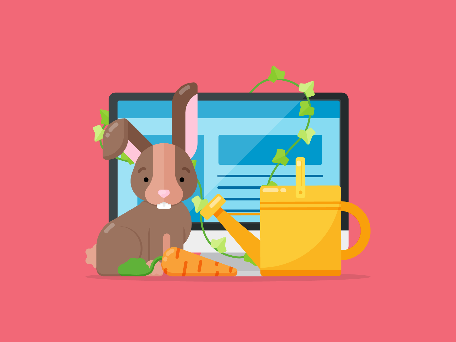 Website Growth (Plus a Rabbit!) plants carrot watering can business website growth rabbit bunny vector vector illustration