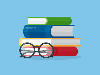 Learning books glasses graphic design knowledge learn reading stack vector illustration