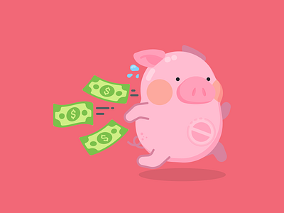 Losing Money broke cash flat flat design flee graphic design hog money piggy piggy bank piggybank run running savings sprint sweat vector illustration