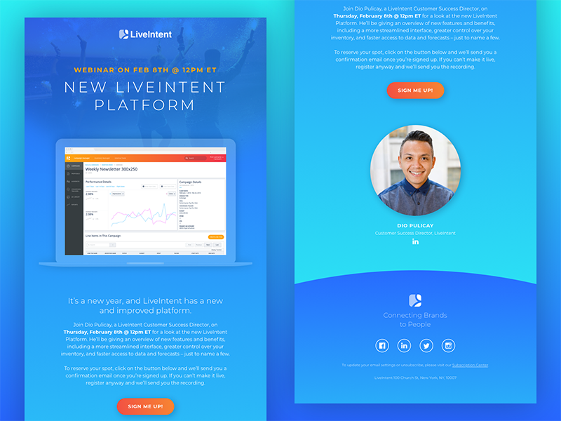 New LiveIntent Platform Email web ui platform orange layout interface graphic gradient email design blue