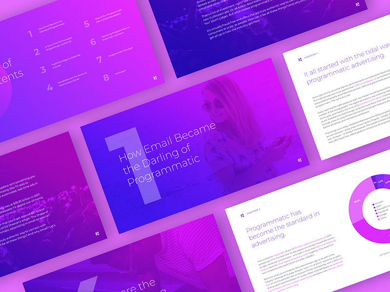 Programmatic eBook web typography technology shapes purple print gradient email e-book ebook design advertising