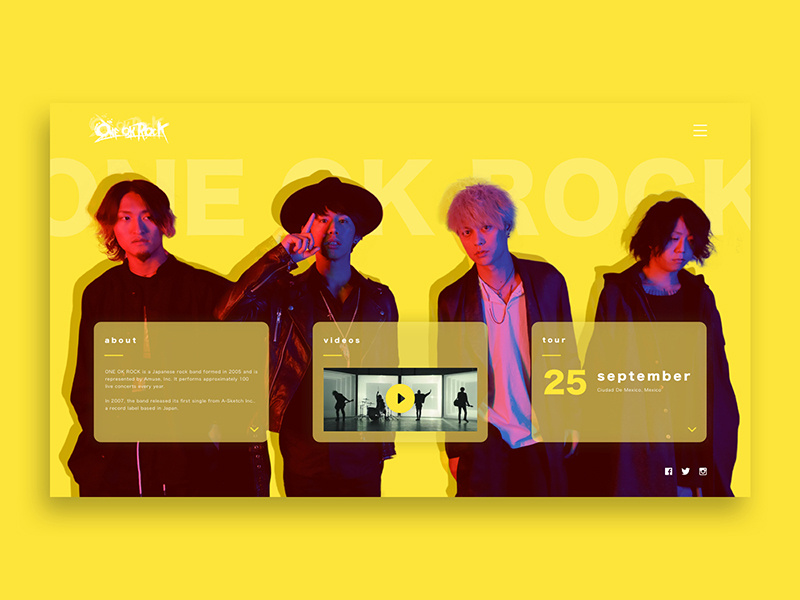 ONE OK ROCK Artist Homepage typography tile video photography yellow design graphic web japanese musician music artist