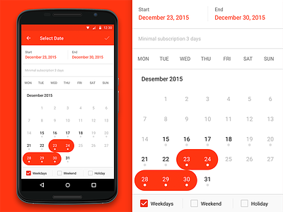 Date Range Picker android app calendar clean date design material mobile picker range ui ux
