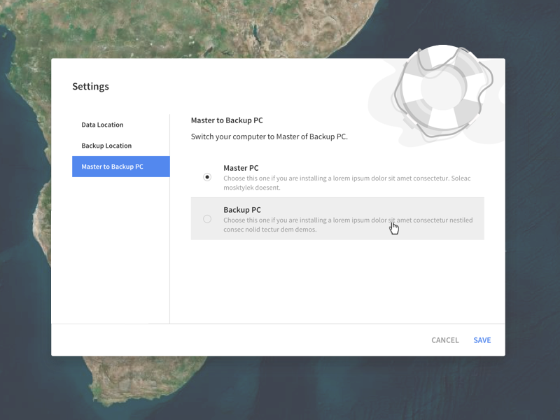 Settings modal sail boat map illustration selector pop-up modal ui windows settings marine