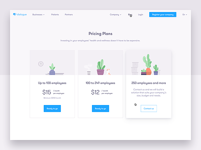 Dialogue Pricing app cards dialogue illustration page plans plants pricing saas ui