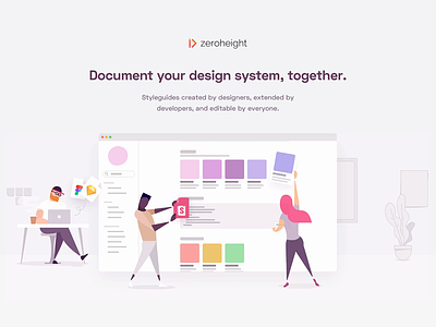 zeroheight landing page animation design system design systems developers figma geometric illustration product sketch startup vector