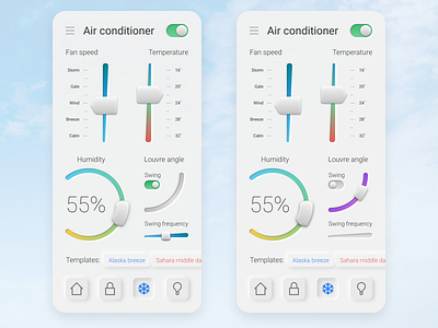 Air conditioning control screen on smartphone air conditioner concept control mobile neomorphism ui