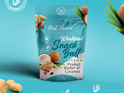 Snack Ball pouch design coconut dog treats package package design peanut butter pet food pouch design pouch mockup snack package snacks