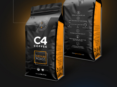 C4 coffee package design black coffee coffee pouch design modern package realistic mockup urban design