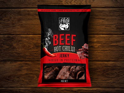 Hot Chili Beef Jerky package design beef beef jerky black branding cow dark design food graphic design illustration logo logo design mockup package package design pouch