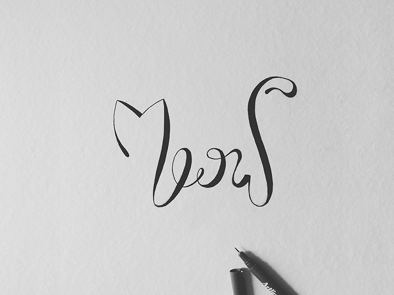 Meow lettering cat caligraphy type ink