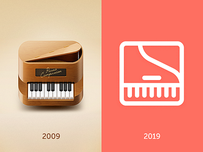 #10yearschallenge 10yearschallenge 2009 2019 app companion coral flat icons piano skeuomorph