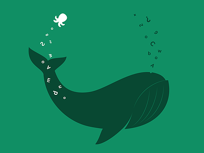 Less is more green letters minimal octopus whale