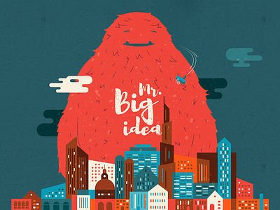 Mr. Big Idea big burj city clouds dubai flat illustration monster plane red towers yeti