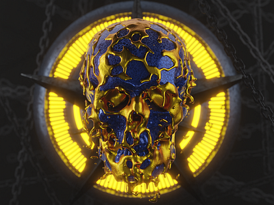 Liquid Gold Skull - Bill Elis Collab 3d abstract blender cycles geometry gold metal reflective shine skull type type art