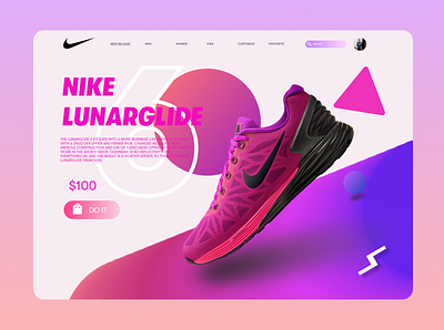 Nike Lunarglide 6 fuchsia flash/black/pink 3d air jordan branding design desktop graphic design illustration lunarglide nike running shoe shoe ui uiux