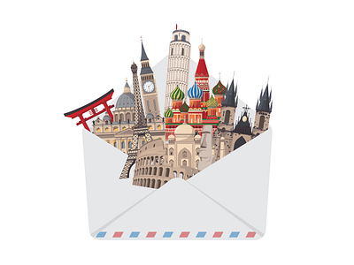 Postcrossing World architecture architecture illustration branding design flat illustration graphic design illustration logo motion graphics postcrossing travel travel illustration travelling