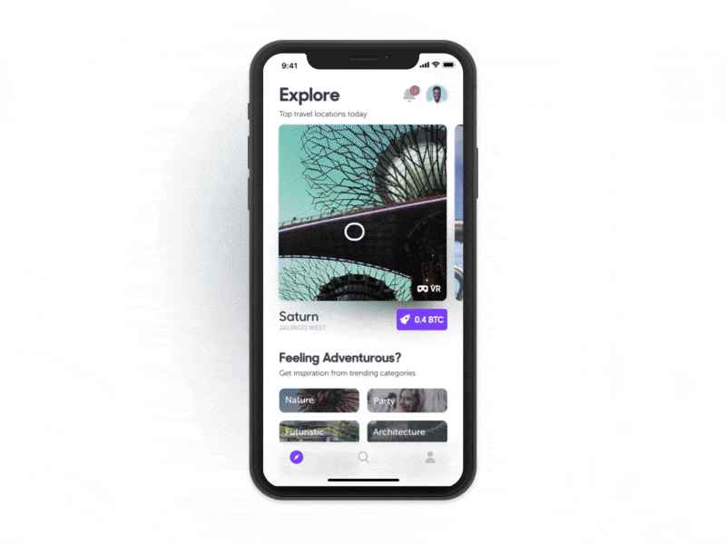 SPACED Challenge (Travel + VR) app gif ios iphone x iphonex space spaced spacedchallenge travel ui ux