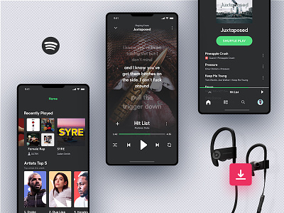 Invision Studio Freebie - Spotify Concept invision ios iphonex music player prototype spotify studio ui ux