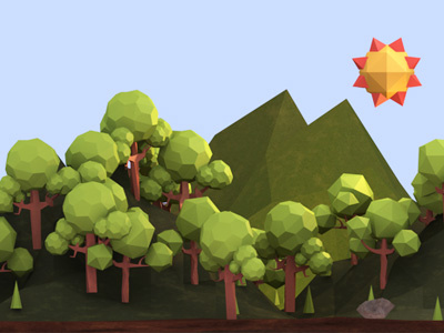 3D Low Poly forest low poly sun tree