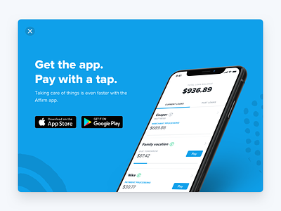 Get the app. Pay with a tap. affirm app appdownload desktopmodal finance modal