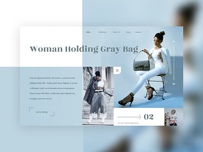 Woman Holding Gray Bag | e commerce shop layout bag card colorfull design ecomerce ecommence interaction interface layoutdesign modern page shop site store ui uiux ux web website