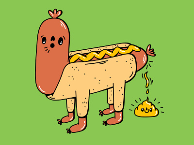 Hot Dog Poop bun cheeky cute cute animal cutie digital dope fastfood food funny happy hot dog illustration mustard poop vector