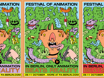 Festival of Animation Berlin poster animation berlin digital dog dope edgy festival festival poster fries green hype illustration leaf sausage smile summer sun tongue vector wurst