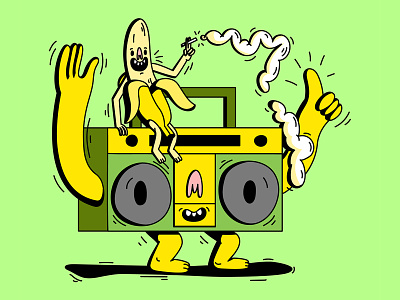 Slippin' 140bpm 420 banana boombox branding club club flyer digital dope garage illustration jungle logo mascot music rave smile smoke summer vector