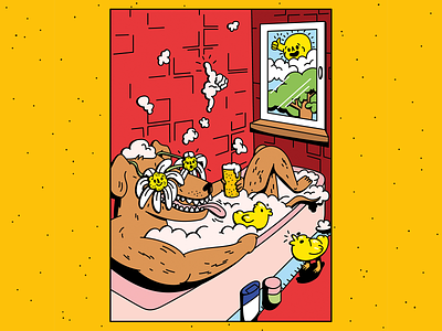 Fresh Beer bath bathroom beer bubble bath digital dog dope fresh happy illustration lager pint poster print smile summer vector
