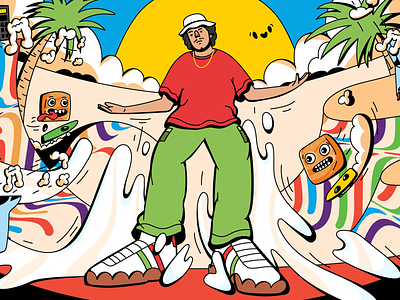 'Take it to 200' style frame 2d animation cereal cinnamon cinnamon toast crunch cuco dancing digital dope illustration kitchen la milk music palm trees skate skateboard smile summer vector visual development