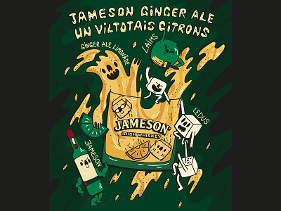 Jameson Ginger Ale Cocktail ad alcohol comedy dope drinks flyer ginger ale ice illustration jameson latvia lemon lime party show stand up tour vector whisky