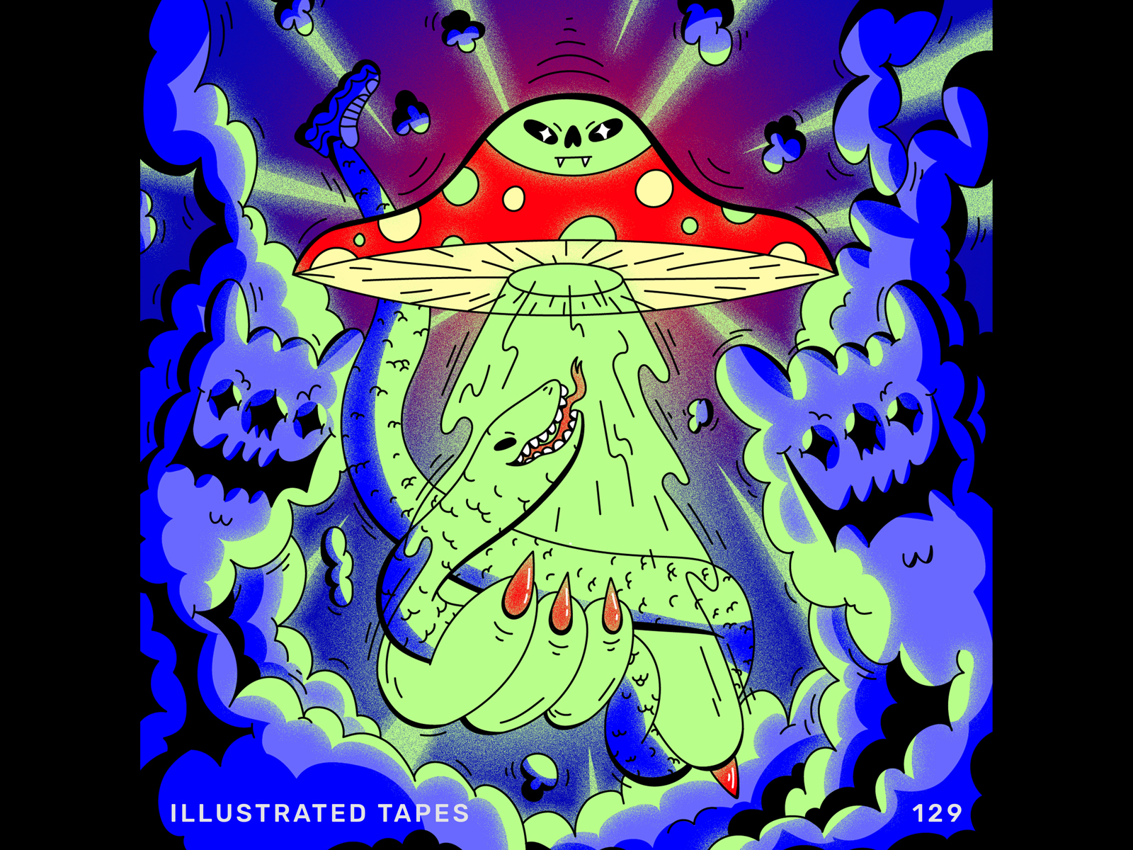 I WANT TO BELIEVE abduction album art aliens cover art digital illustration mixtape mushroom music occult playlist psychedelic shrooms smoke snake sneakers spotify trippy ufo vector