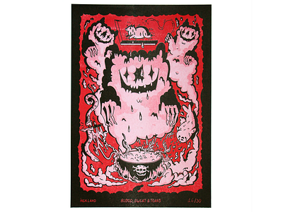 Blood, Sweat & Tears a3 black magic blood blood sweat and tears caldron dope ghosts hard work illustration magic potion print riso risograph ritual spirits spooky sweat tears vector