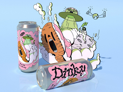Exale Dinky alcohol alien astronaut beer beer label brewery can dope drinks earth illustration london moon moon landing outer space packaging pint space ufo vector