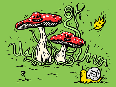 u ok hun? bubble design digital dope drawing editorial forest graffiti green happy illustration mural mushroom nature shroom smile snale summer sun vector