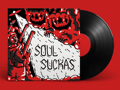 Soul Suckas Album Cover abduction album art album cover cd children digital evil fight good illustration light music revolution rock smoke spotify ufo vector vector art vinyl