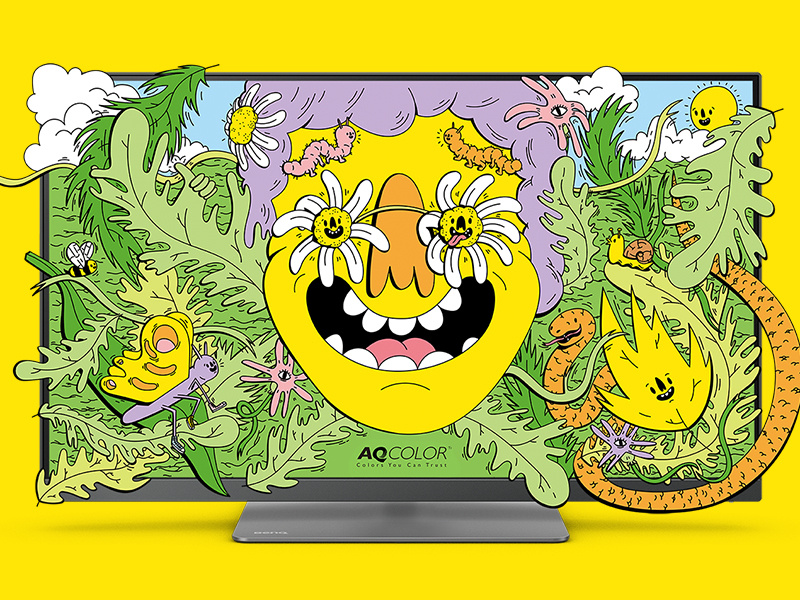 BenQ Screensaver screen wild crazy flower bee sunny butterfly summer psychedelic nature wallpaper desktop wallpaper screensaver desktop happy smile dope vector digital illustration
