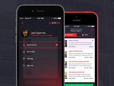 Site360 360 app construction ios iphone menu mobile notification site ui ux