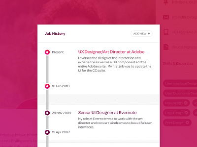 Job History button history job pink timeline ui