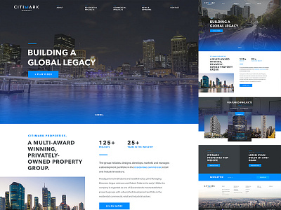 Citimark - Landing page blue brisbane corporate hero home landing menu news page property video website