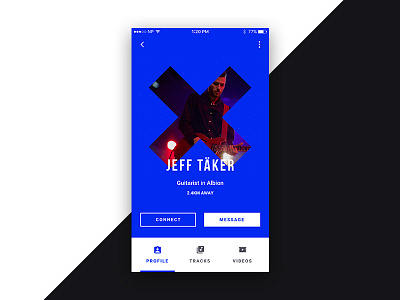 Profile app avatar blue cross design mobile music musician product profile ui user