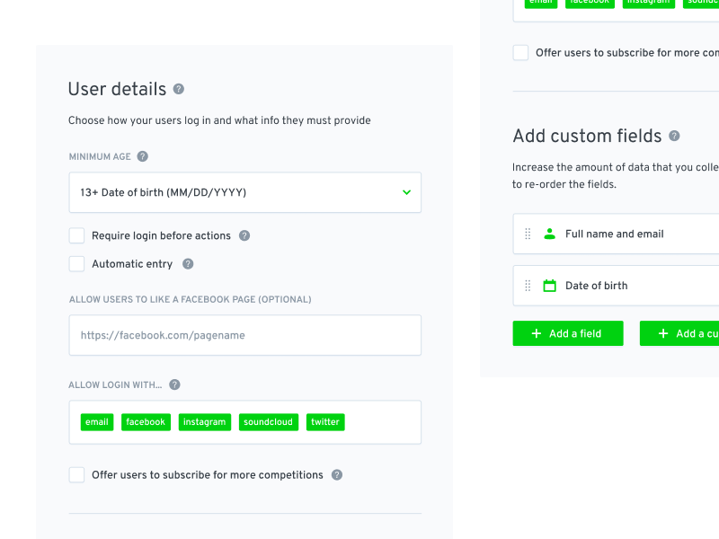 The form, the field and the button drag text icon tag checkbox green ui input field button form