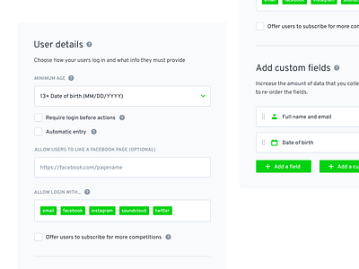 The form, the field and the button button checkbox drag field form green icon input tag text ui