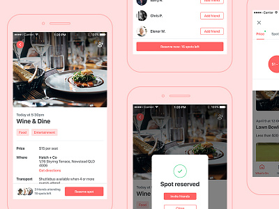 Events app design button event friends grapefruit mobile app orange pastel ui design