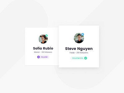 Profile Cards avatar badge button card clean follow profile shapes ui