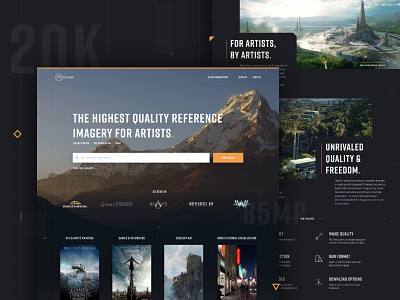 Matte Paint art artists button form grid home page icons landing page layout mountains orange photography search tech ui visual design