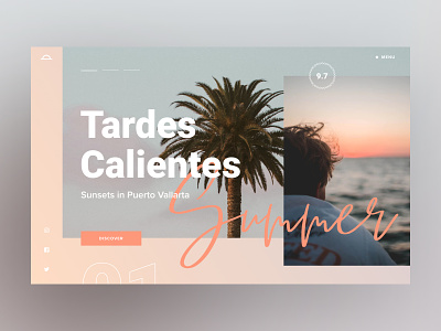 Tardes Calientes - Summer button font holiday landing page orange pastel promotional script slide summer sunset travel ui. visual design