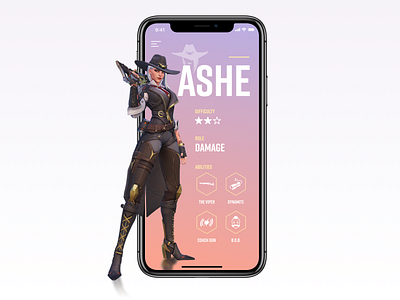 Character profile app ashe character character animation concept cowgirl icons mobile overwatch profile ui ux
